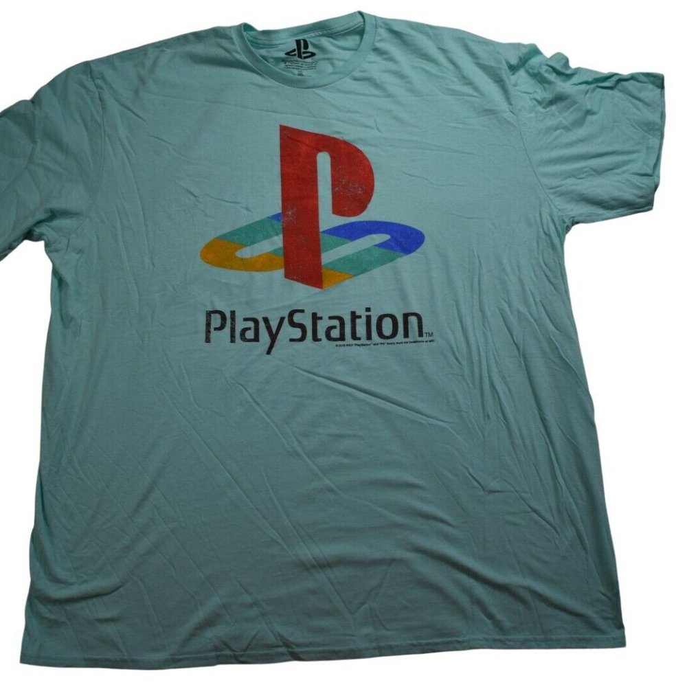 Playstation Mens Distressed Print Mint Green Shirt New 3XL